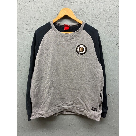 Nike‎ FC Crewneck Sweatshirt Men’s XL Gray Black Long Sleeve Logo Patch - Picture 1 of 12